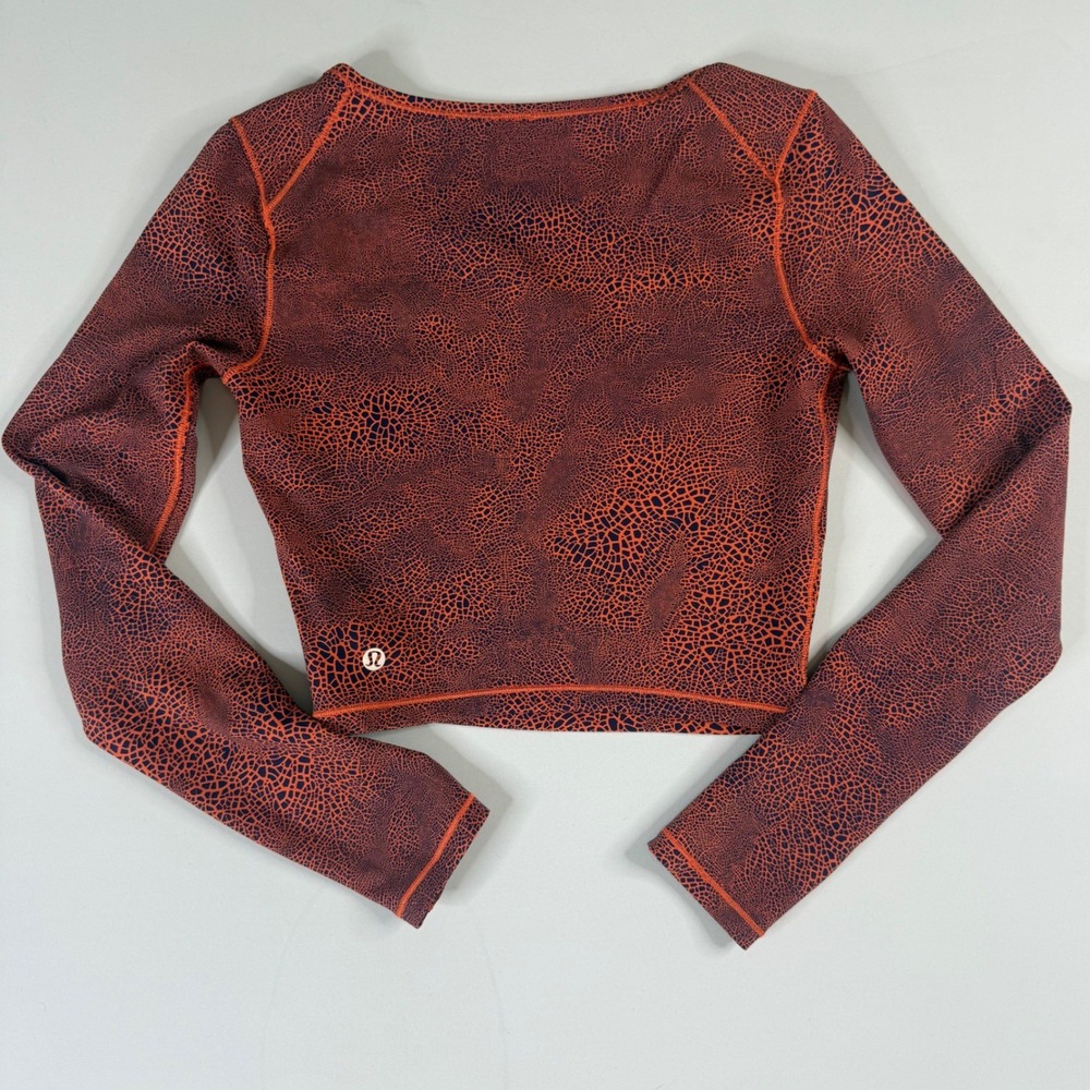 Lululemon Cropped Long Sleeve Women Size 2 Wunder Orange Purple Crackle Print